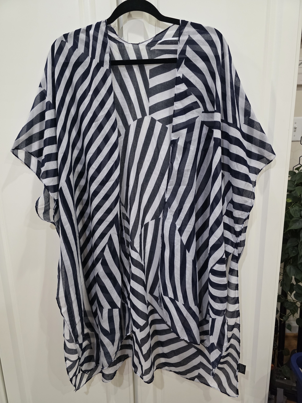 Lightweight Navy and White Striped Women’s Kimono Cover-Up